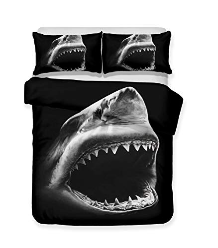 WENYA Funda nórdica Tiburón 3D Animal Ropa de Cama Azul Negro Misterioso Oceano Funda nórdica y Funda de Almohada, Juego de Cama Chico Chica (Tiburón 5, 150x200 cm-Cama 90 cm)