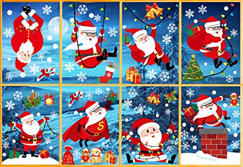 Wishstar Pegatinas Navidad Ventanas, Decoracion Navidad Escaparates, Adornos Navideños para Casa, Papá Noel Extraíble PVC Pegatinas