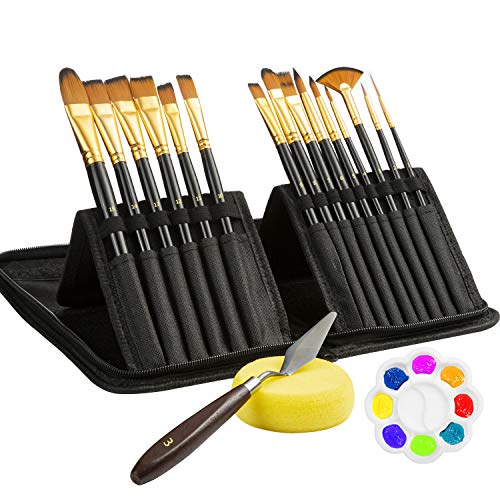 Wodasi Conjunto de 18 Piezas Pinceles de Pinceles con Paleta Cuchillo y Esponja, Pinceles para Pintar para Artistas, Pinceles para Artistas Kits, Pinceles para Pintura Acrilica