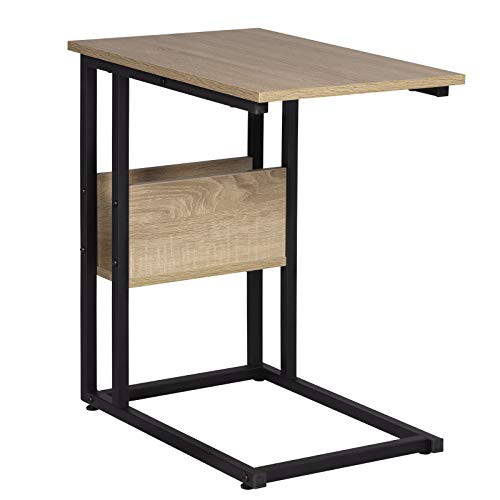 WOLTU Mesa Auxiliar Mesa de Centro Mesita de Noche Mesa Portátil, Marco de Metal, Tablero de Madera Mesas Nido, Metal y Madera, Roble 55x36x59,5cm(BxTxH) TS79hei