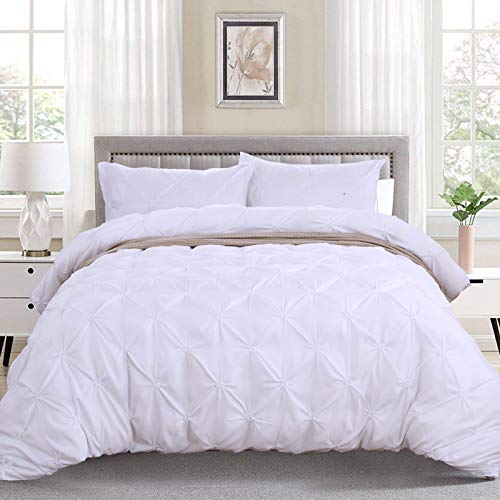 WONGS BEDDING Juego de Funda de edredón de 2 Piezas con Pliegues de Color Blanco para Cama de Matrimonio para casa y Hotel, colección Individual, 140x200 cm