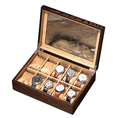 WYFX Organizador de Reloj 10 Ranuras Caja de Reloj Vitrina de joyería Organizador de Reloj de Madera con Pantalla de Vidrio para Hombres y Mujeres Cajas de colección