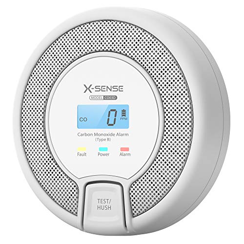 X-Sense Detector de CO con Pantalla Digital, Detector de monóxido de Carbono, con una Vida útil de 10 años, batería reemplazable, Certificado BSI según EN 50291, CO03D (1 Pieza)