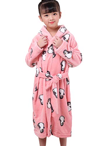 XINNE Niñas Y Niños con Capucha Albornoces Bata Otoño Invierno Ropa De Dormir Unisex Franela Pijamas Camisón Tamaño M Pinguino Rosa