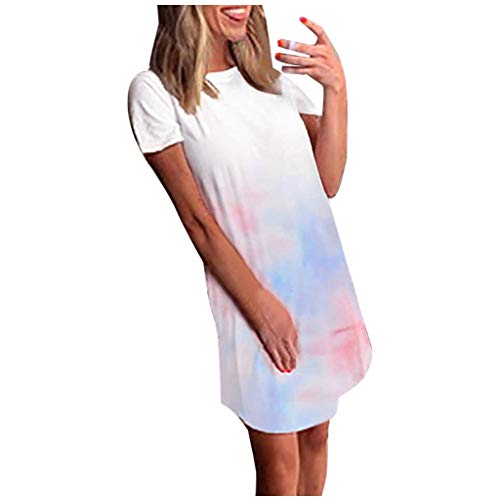 XOXSION Damen Tie-Dye Plus Größe Kleid Sommer Casual Daisy V-Ausschnitt Kurzarm Lose Kleid