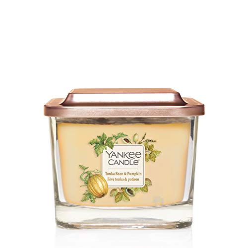 Yankee Candle - Colección Elevation, Vela aromática mediana cuadrada de 3 mechas con tapa de plataforma, haba tonka y calabaza