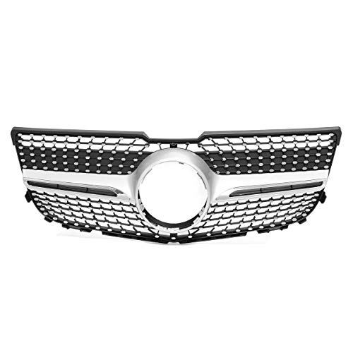 YMSHD Rejilla del Parachoques Delantero, Delante X204 Diamond Grille Grille Auto De Choque para Mercedes para El Benz GLK GLK 350 X204 GLK250 GLK300 2013-2015,Chrome Silver