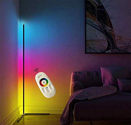 YRBDSA LED Lámpara Pie Salon RGB Regulable con Control Remoto, Moderna Luz de Esquina Dormitorio Lámpara de Lectura para Estudio,Restaurante,Habitación de Niños, Luz Ambiental Vistoso,140cm,Negro