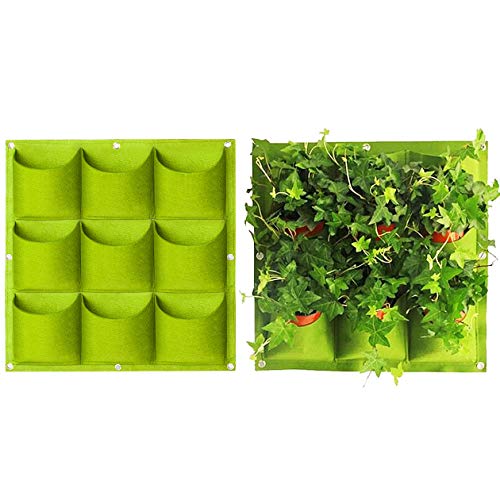 Yuccer Bolsa Vertical Colgante, 9 Bolsillos Decoración Jardín de Hierbas Planta Pared Interior Exterior (Green)