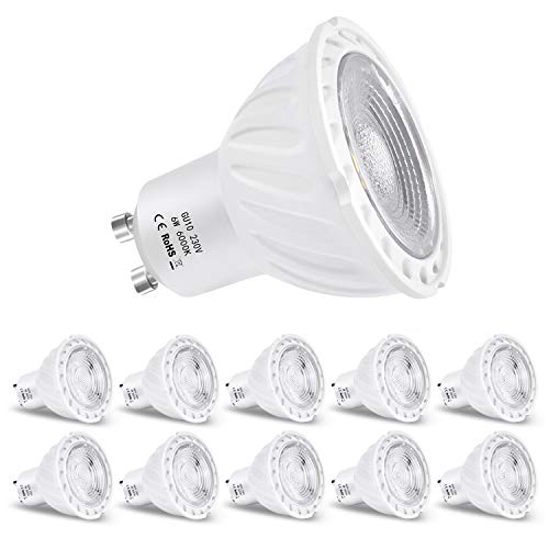 Zikey 6W GU10 Bombilla LED, Luz Blanco Frio 6000K, Equivalente a 60W Lámparas Halógenas, 600lm, No regulable - Paquete de 10