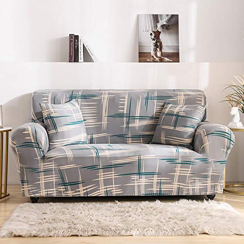 ZJJXM Fundas De Sofá Estampadas De Poliéster Elásticon,Cubre Sofa Juegos De Sofás Sofá Funda Estampada Sofá En Forma De L Esquina Sofá Cubierta Funda De Sillón.(2-Plazas 145-185Cm,Líneas Azules)