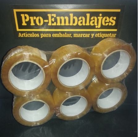 1 pack (6 rollos) cinta adhesiva en Polipropileno transparente 126 mts x 48 mm.