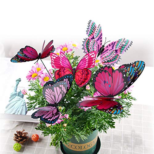 10 Piezas Mariposas en Varillas Para Decoración de Jardín, Mariposas de Jardín para Decoración de Planta,Patio, Flores Adornos para jarrón, Maceta,Morado/Rosa Mariposas