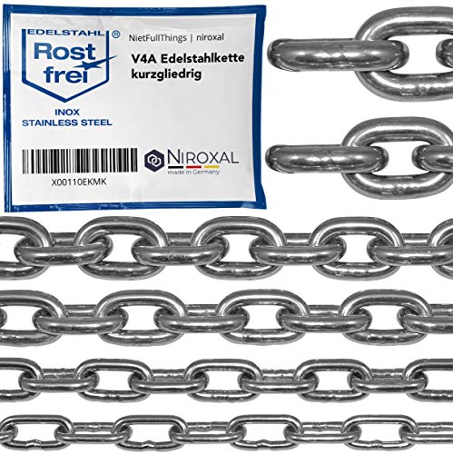 100-cm = 1-metros 4-mm de espesor de cadena de acero inoxidable de eslabón corto de NietFullThings en cada unidad cadena de anclaje DIN 5685 DIN 766 1-m