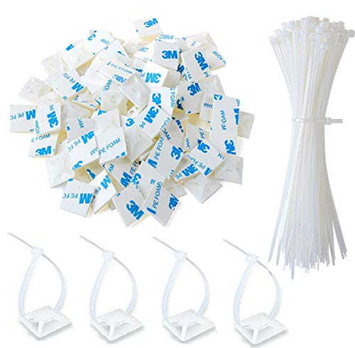 100 Piezas de Soporte de Base de Atar Cable Auto Adhesivo Montaje, Adhesivo de Cable con Brida de Cable de Múltiples Usos (Longitud 150 mm, Anchura 2,5mm) (Blanco)