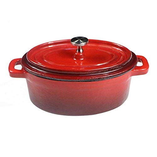 1yess Los hornos holandeses de Hierro Fundido esmaltado Cazuela Oval Mini Pot-Negro (Color : Red)