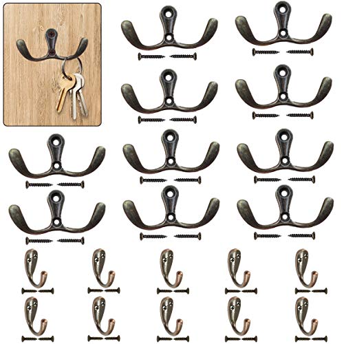 20 Piezas Ganchos percheros De Pared, Ganchos de Doble Ropa, Perchas Vintage,Ganchos de Dobles Puntas Armario para Puertas, Cocina, Baño, Dormitorio, Oficina, Armarios de Lavatorio