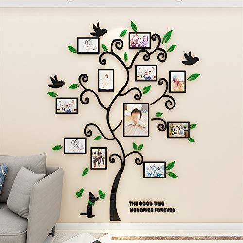 3D Cristal Tridimensional Marcos De Foto Pegatinas De Pared Árbol de la Foto Pared Adecuado Para Dormitorio Sala de Estar Sofá TV de Fondo Adhesivo Decorativo de Pared (M-120 * 60cm, W-Verde Oscuro)