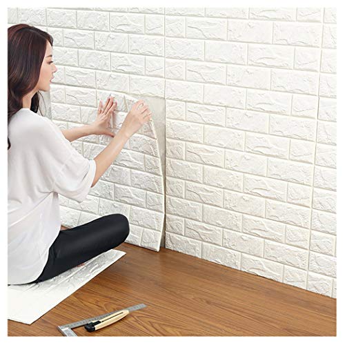 3D Ladrillo Pegatina Pared,Papel Pintado Ladrillo Blanco 3d,Paneles de Pared,DIY Autoadhesivo Etiqueta de Pared Decoración para Cuarto de Baño,TV fondo,Sala de Estar y Cocina 60x60cm (20)