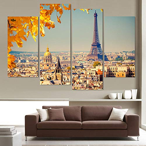 4P Moda Decoración para el hogar Otoño Torre Eiffel Impresión en Lienzo Pintura Arte de la Pared Imagen para Sala de Estar Sin Marco 20x40_20x60cmx2