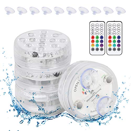 4pcs luces sumergibles LED, Jooheli Piscina Luz LED Impermeables Bajo El Agua Luz con mando a distancia luces con cambio de color RGB para Acuario, Estanque, Fiesta Jardín, Base de jarrón