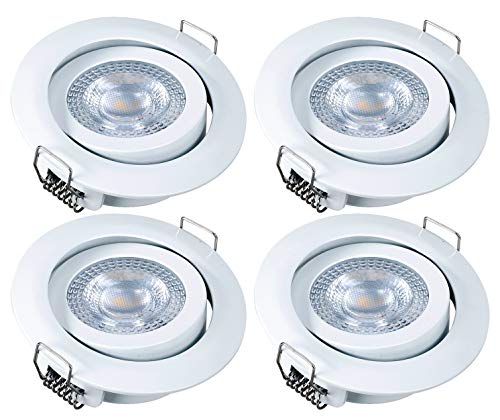 4x Foco LED empotrable luz de techo greenandco® blanco IRC97+ 5W (=28W) 300lm blanco calido, redondo, plano, basculante, sin parpadeo, no regulable, con caja de conexiones