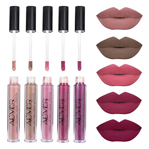 5 Colors Matte Lipstick Set, Super Stay Pintalabios Mate Larga Duracion Labial Permanente Maquillaje de Profesional para Niñas, 5pcs