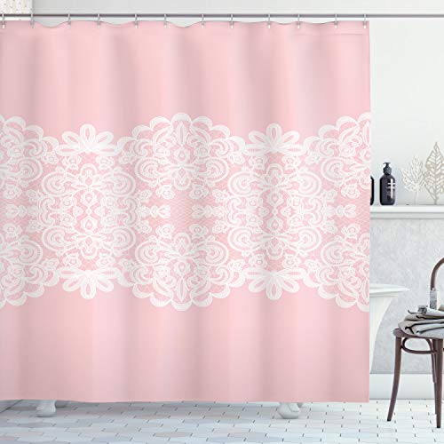 ABAKUHAUS Rosa y Blanco Cortina de Baño, Novia de la Boda, Material Resistente al Agua Durable Estampa Digital, 175 x 180 cm, Blush Blanca