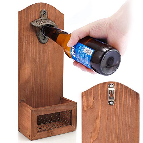 Abrebotellas Montado en la Pared de Madera del Vintage Abrelatas Colgante y Tenedor de la Tapa Diseño de Cerveza Botella Abridor Buen Regalo Amantes de la Cervezause para Padre y Amigos12 x 7 x 30cm