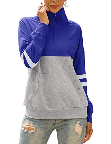 Acramy - Sudadera de Manga Larga con Cremallera para Mujer Azul L