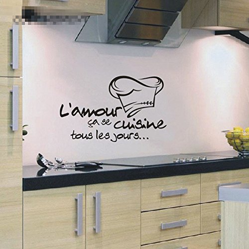 Adhesivo decorativo para pared con frases de Lamour Cuisine Francesa, para decoración de pared o azulejos, decoración del hogar para sala de estar familiar, 23 inch x 35 inch