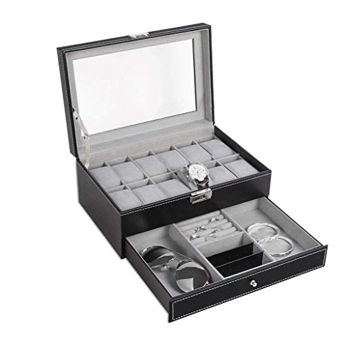 ADSE Watch Box-12 Slots Organizador de Caja de Cuero PU con cajón de joyería para Almacenamiento y exhibición