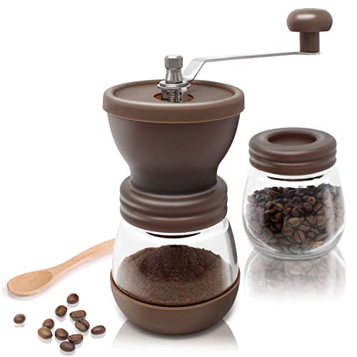 Amazy Molinillo de Cafe Manual – Molinillo de Ceramica para disfrutar del mejor café recién molido (Marrón)