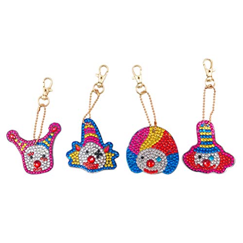 Amosfun 4 Piezas Diy Diamante Pintura Llavero Circo Payaso Cristal Rhinestone Llavero Teléfono Encanto Colgante para Coche Llave Bolso Colgante Decoración