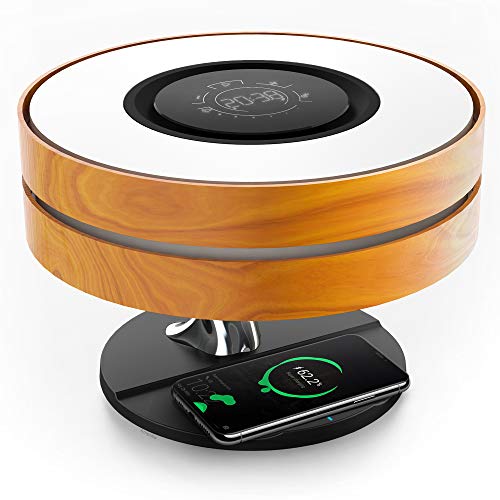 Ampulla Horizon Lámpara de mesita de noche con altavoz Bluetooth TWS y cargador inalámbrico de 10 W, lámpara de mesa con reloj digital, atenuación continua y modo de suspensión para dormir ligero