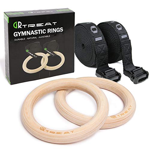 Anillas Gimnasia de Madera - Anillas Gimnasia Crossfit Olímpicas con Hebillas Ajustables Correas - Entrenamiento para Gimnasia en Casa, Levantamientos Musculares y Fuerza 32mm/ 28mm (DIA 32mm)