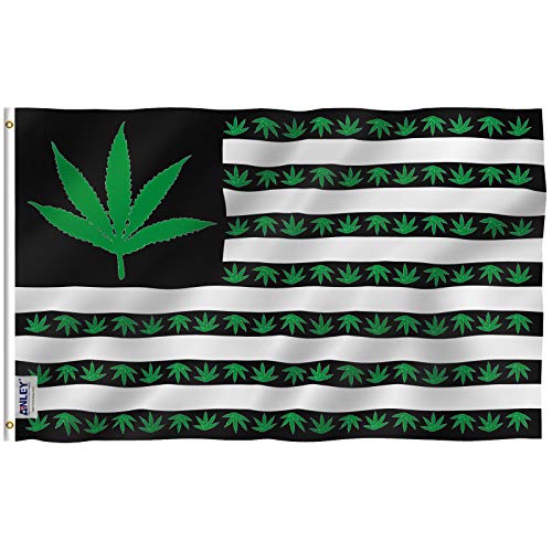 Anley Fly Breeze Hoja de Marihuana de 3x5 pies Bandera de poliéster de EE. UU. - Color Vivo y Resistente a la decoloración UV - Cabecera de Lienzo y Doble Costura - Banderas de Hojas de Marihuana