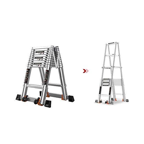 AOLI Escalera plegable de espiga, 3.1M / 122 pulgadas de aleación de aluminio gruesa telescópica plegable Trabajo portátil de dos lados Ascensor de obra Escalera plegable de elevación