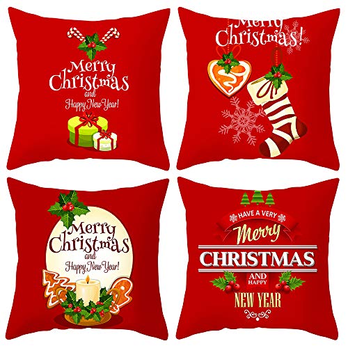 ARNTY Fundas de Cojines Navidad 45x45cm,Navideños Fundas Cojines Decorativos para Sofa Terciopelo Sencillo y Decorativo Cojines Hojas para Sofá Camas Dormitorio Coche