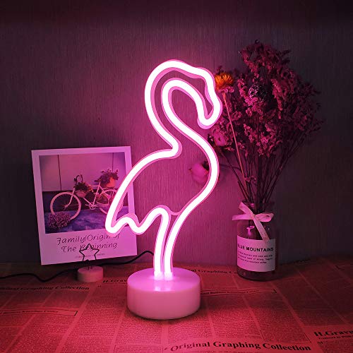 Arte decorativo LED Flamenco rosado señales de neón Luz de neón con base del soporte brillantes Tabla de marquesina Signos/boda Light Bar fiesta de cumpleaños de la pared del sitio de los niños