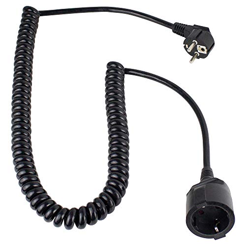 AS Schwabe 70410 - Cable de alimentación en espiral (2,5 m, H05VV-F 3G1,5, IP20 en interiores), color negro