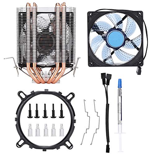 ASHATA Cold Storm T90 4 Heat Pipe Twin Tower Streamer Blue Dual-Fan 3-Pin Computer Radiator CPU Cooling Fan para el hogar/Oficina/Servidor(4P Temperature Control)