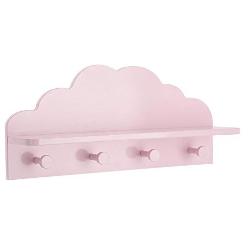 Atmosphera 2 en 1 Colgador + Estantería de Madera para niños - Forma Nube - Color Rosa