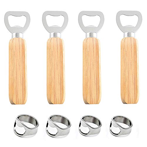 Aweisile 8 piezas Abrebotellas Set Abrelatas Mango de madera Abrebotellas de cerveza Anillo de Cerveza Botella abridor de Acero Inoxidable para hombres Abrir Cerveza Bebidas