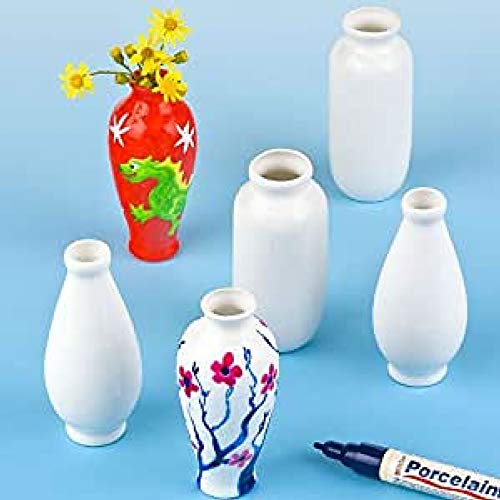 Baker Ross EC192 - Jarrones de Porcelana pequeños para Decorar y Personalizar, Ideal para exhibir en casa (Paquete de 6)