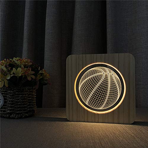 Baloncesto Acrílico Mesa de luz Nocturna de Madera Control de Interruptor de luz Luces de Talla Deportiva para decoración de Habitaciones Infantiles Nave Espacial