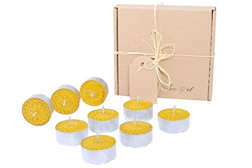 BeeIT Light Tea Tea, 9 x Tealights, Velas de Cera de Abeja, 100% orgánico Puro, Hecho a Mano, 100% Natural, aromaterapia, Enrollado a Mano