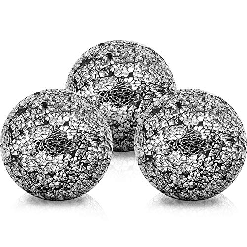 BELLE VOUS Bolas de Decoracion (3 Piezas) - Bolas de Cristal 10,1cm Brillante - Centro de Mesa Decorativo Mosaico Negro - Esfera Accesorio para Fiesta y Decoración en el Hogar