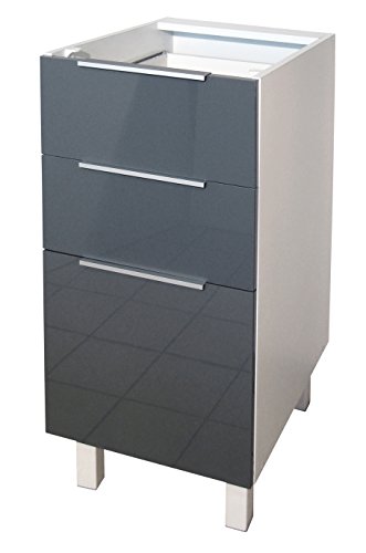 Berlenus CT4BG - Mueble bajo de Cocina (3 cajones, 40 cm), Color Gris Brillante