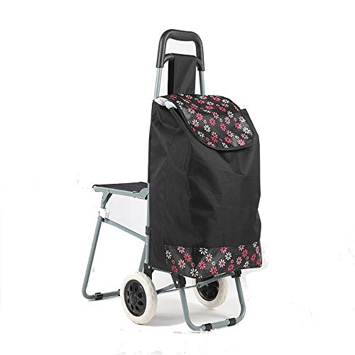 BESISOON Carrito de Compras Plegado Impresa Flor Carrito de la Compra Impermeable de Tela Oxford Carrito de la Compra sobre 2 Ruedas Desmontable con Cesta de la Compra Bolso de la Carretilla